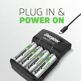 Energizer rechargeable battery charger with 4 AA batteries, imported from the UK
