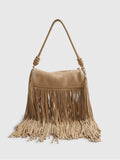 River Island brown mega fringe suede cylinder bag - British product