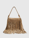 River Island brown mega fringe suede cylinder bag - British product