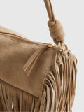 River Island brown mega fringe suede cylinder bag - British product