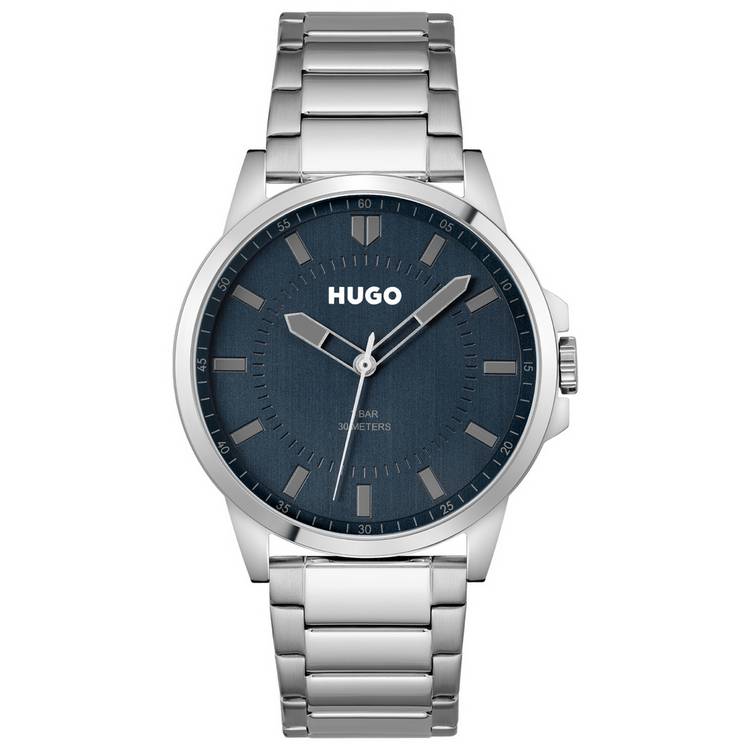HUGO men's blue dial watch with stainless steel bracelet, imported from the UK