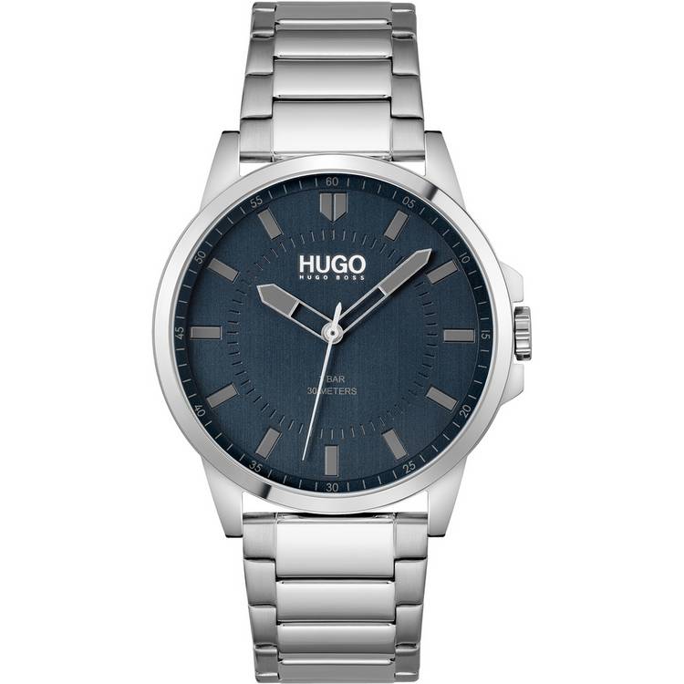 HUGO men's blue dial watch with stainless steel bracelet, imported from the UK