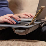 Ingenious desk lap tray with cushioned base and phone slot, imported from the UK