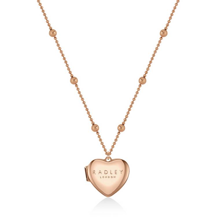 Radley ladies heart locket rose gold plated necklace, UK version
