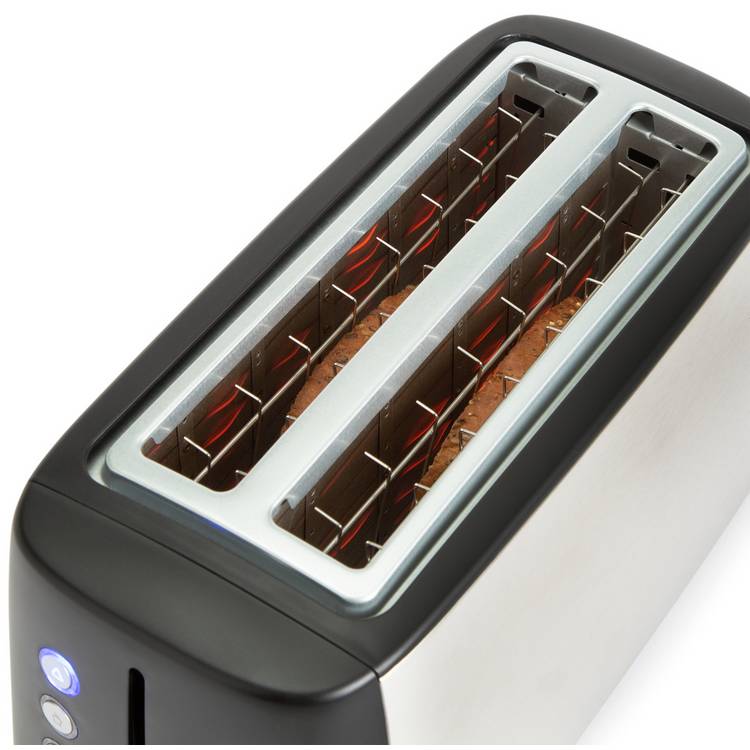 Cookworks long slot 4 slice toaster black and silver (British brand)