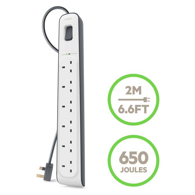 Belkin 6 socket surge protected extension lead 2m - British product