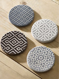Grey geo ceramic coasters set of 4 9 cm diameter, UK version