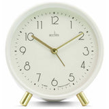 Acctim Fossen white alarm clock with gold feet - British product