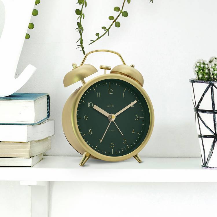 Acctim Aksel double bell alarm clock brass, imported from the UK