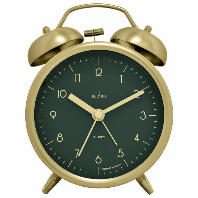 Acctim Aksel double bell alarm clock brass, imported from the UK