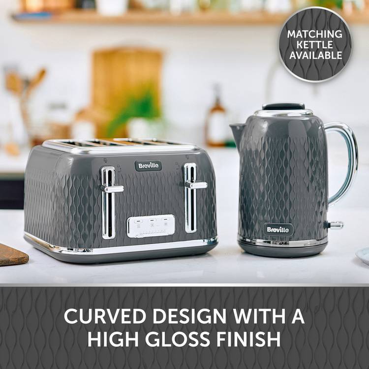 Breville Curve 4-slice toaster grey and chrome, imported from the UK
