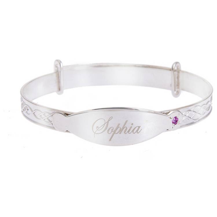Revere sterling silver baby bangle with cubic zirconia, imported from the UK