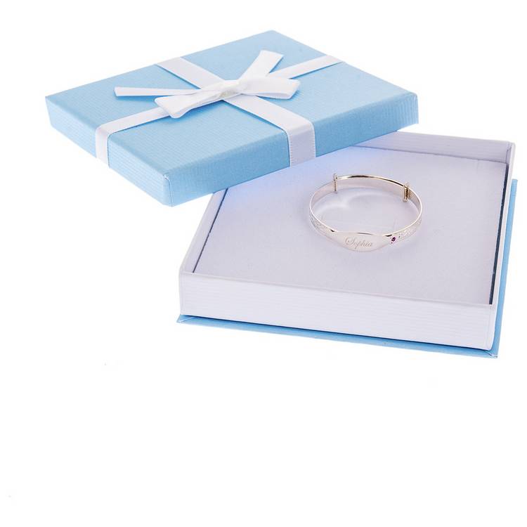 Revere sterling silver baby bangle with cubic zirconia, imported from the UK