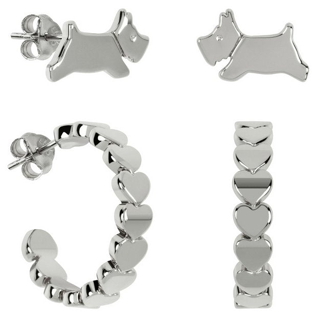 Radley silver-plated heart huggie earrings, imported from the UK