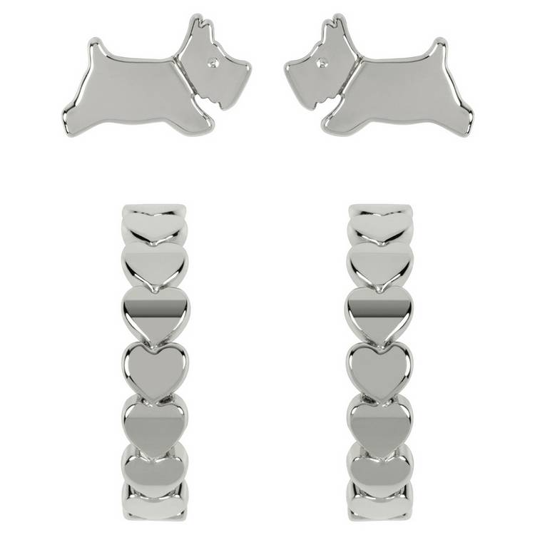 Radley silver-plated heart huggie earrings, imported from the UK