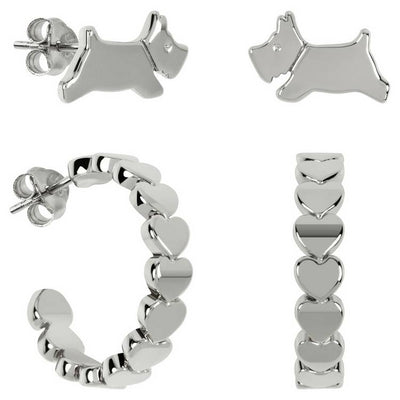 Argos Radley Silver Plated Heart and Dog Huggie Stud Earrings - Set of 2- Buy online at McGrocer