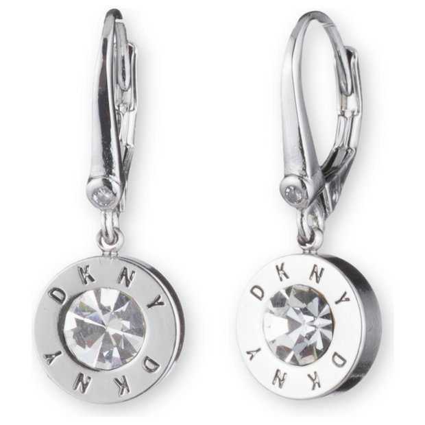 DKNY silver plated crystal drop earrings 10mm width 20mm drop, imported from the UK