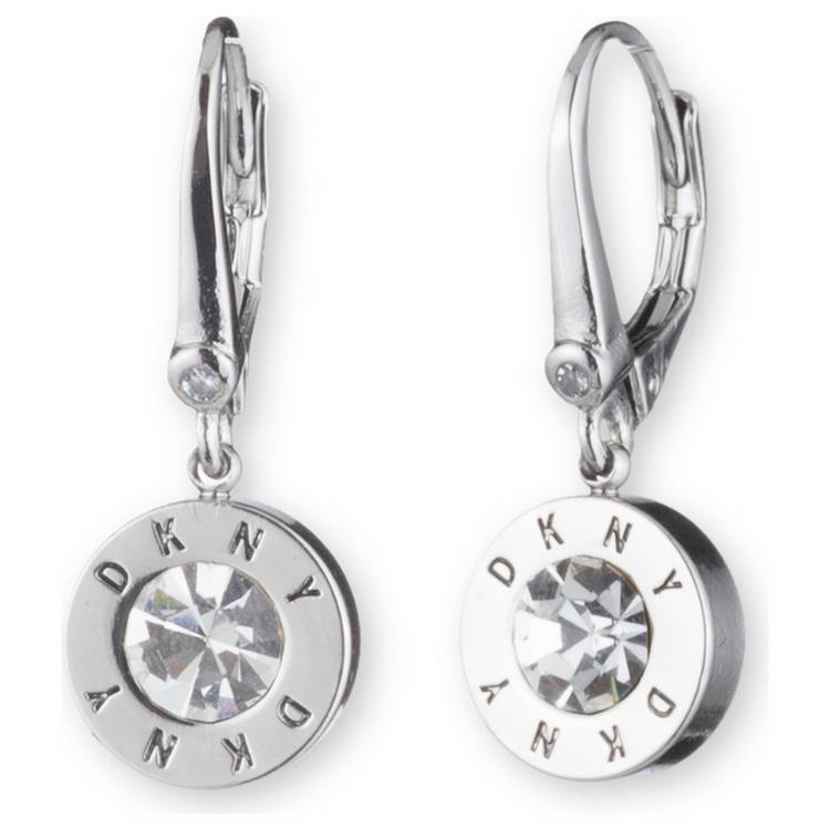 DKNY silver plated crystal drop earrings 10mm width 20mm drop, imported from the UK