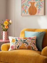 Next Cream Embroidered Flower Vase Cushion 50x30cm 100% Cotton- Buy online at McGrocer