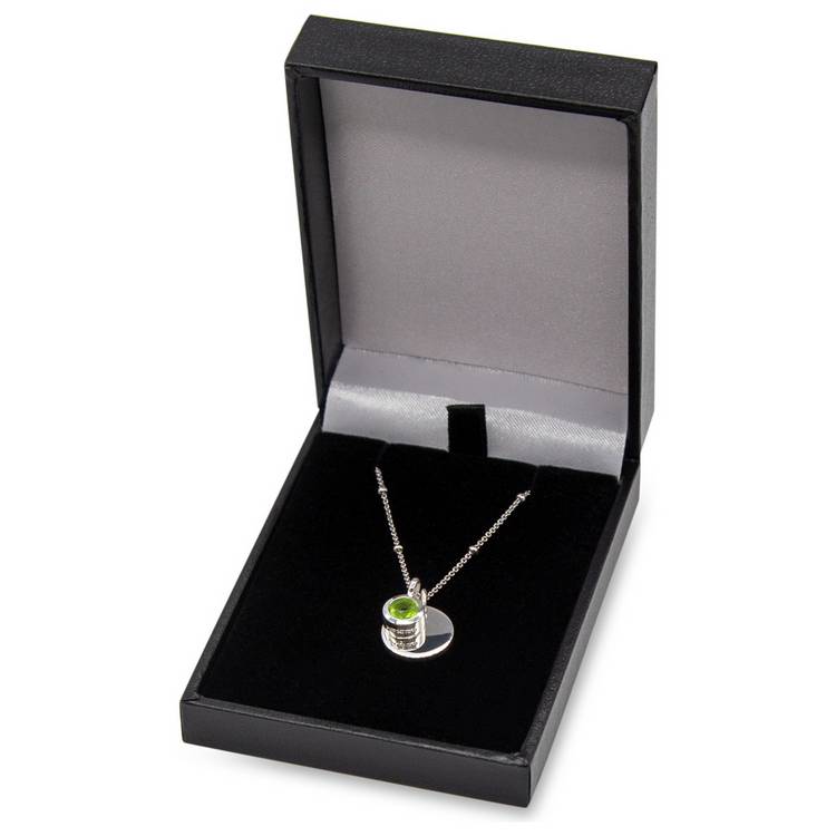 Revere sterling silver pendant with August birthstone and engravable disc (British brand)