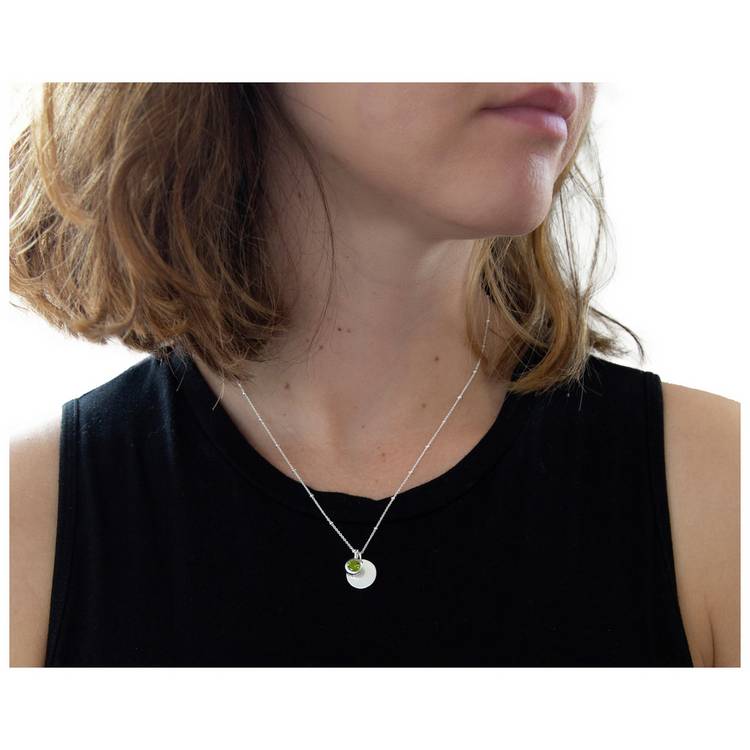 Revere sterling silver pendant with August birthstone and engravable disc (British brand)