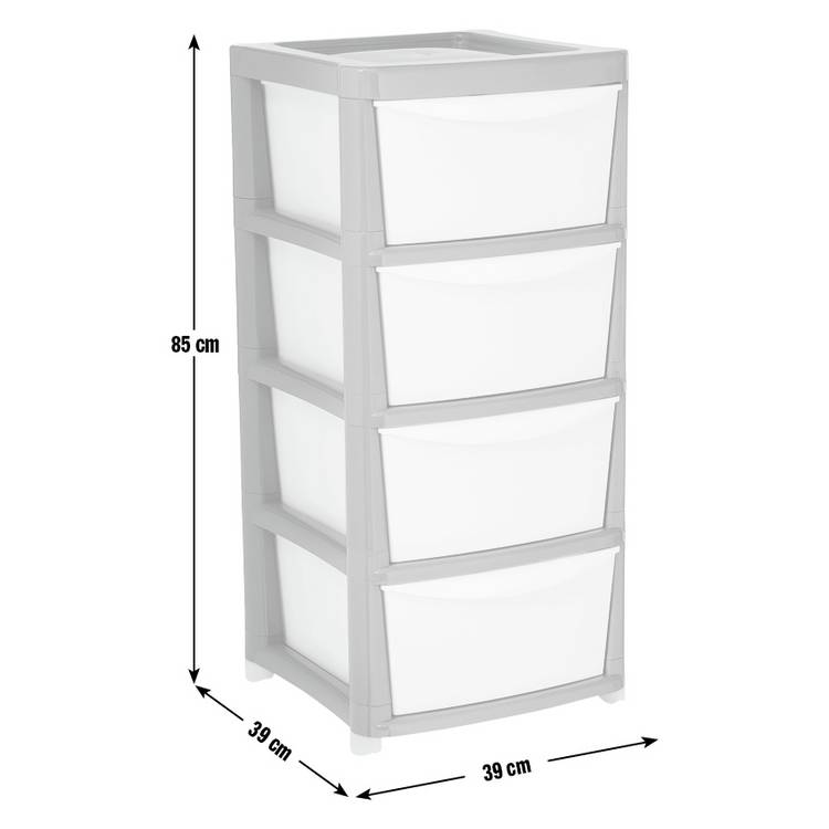 Argos Home 4 drawer plastic storage drawers grey white, UK version