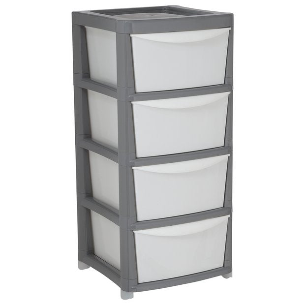 Argos Home 4 drawer plastic storage drawers grey white, UK version