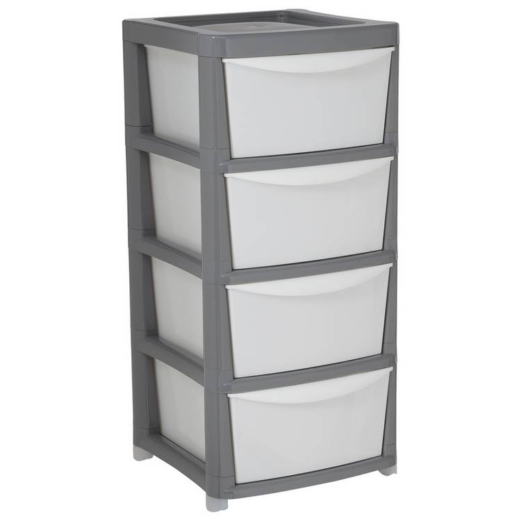 Argos Home 4 drawer plastic storage drawers grey white, UK version