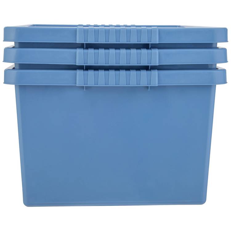 Argos Home blue storage boxes 27L with clip-on lids, imported from the UK