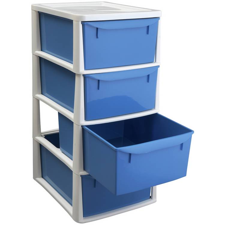 Argos Home 4 drawer plastic storage tower blue (British brand)