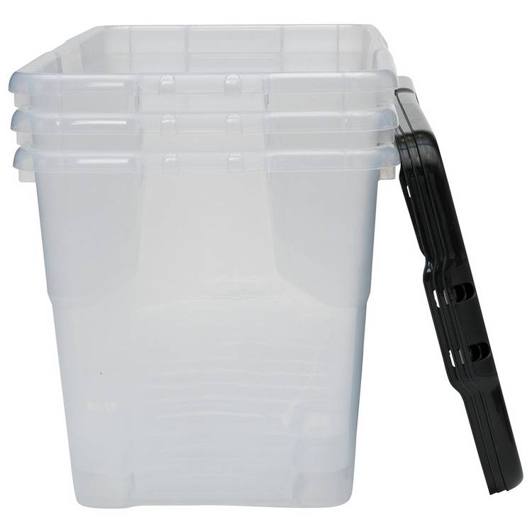 Strata plastic storage boxes 80L 3-pack clear, imported from the UK