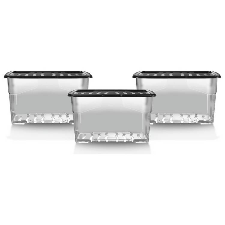 Strata plastic storage boxes 80L 3-pack clear, imported from the UK