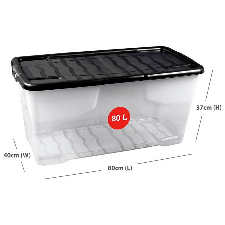 Strata plastic storage boxes 80L 3-pack clear, imported from the UK