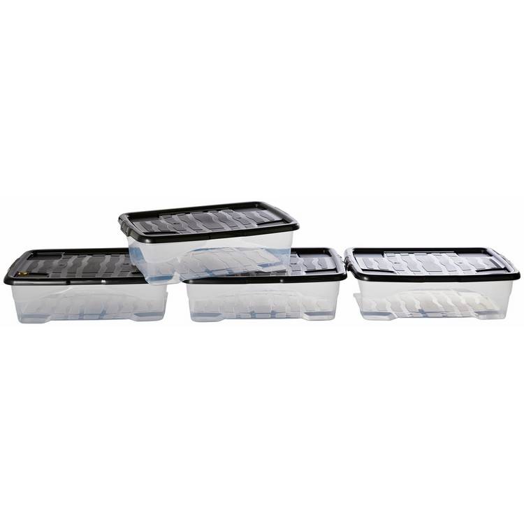 Strata Curve storage boxes 4x30L clear plastic - British product