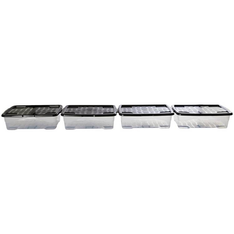 Strata Curve storage boxes 4x30L clear plastic - British product