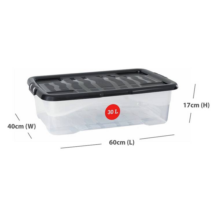 Strata Curve storage boxes 4x30L clear plastic - British product