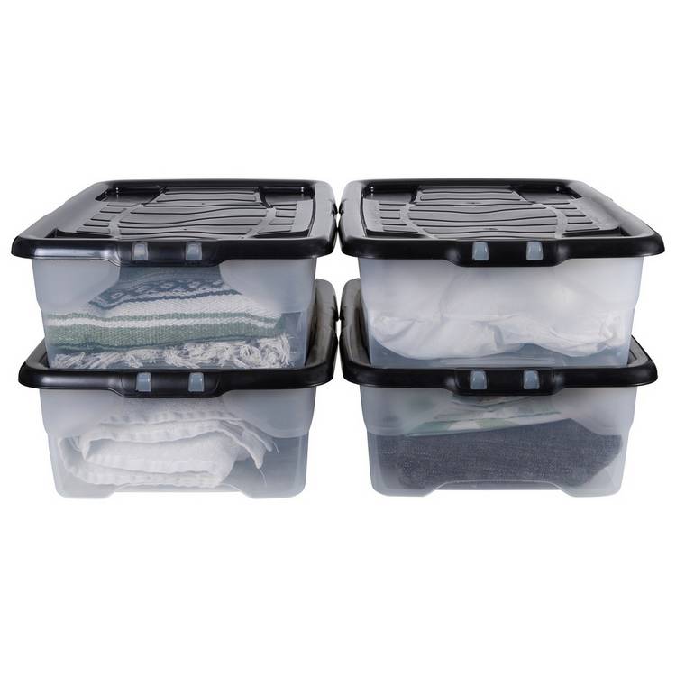 Strata Curve storage boxes 4x30L clear plastic - British product