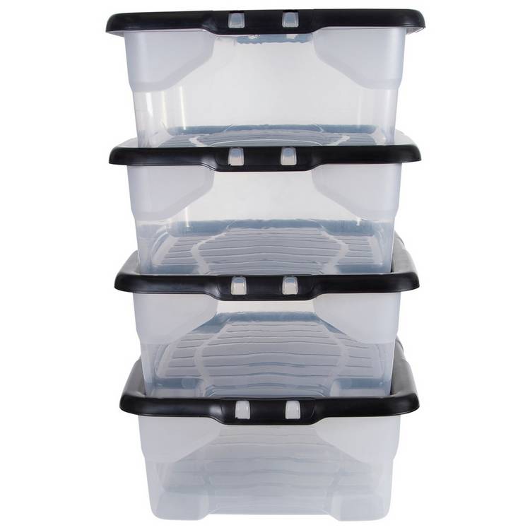 Strata Curve storage boxes 4x30L clear plastic - British product
