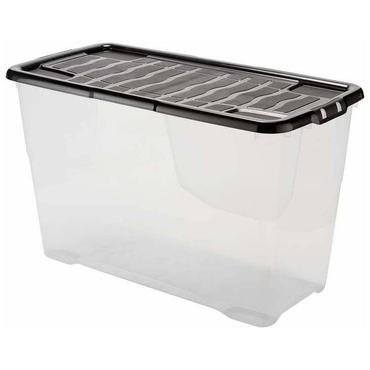 Strata Curve 100L clear plastic storage box with lid, imported from the UK