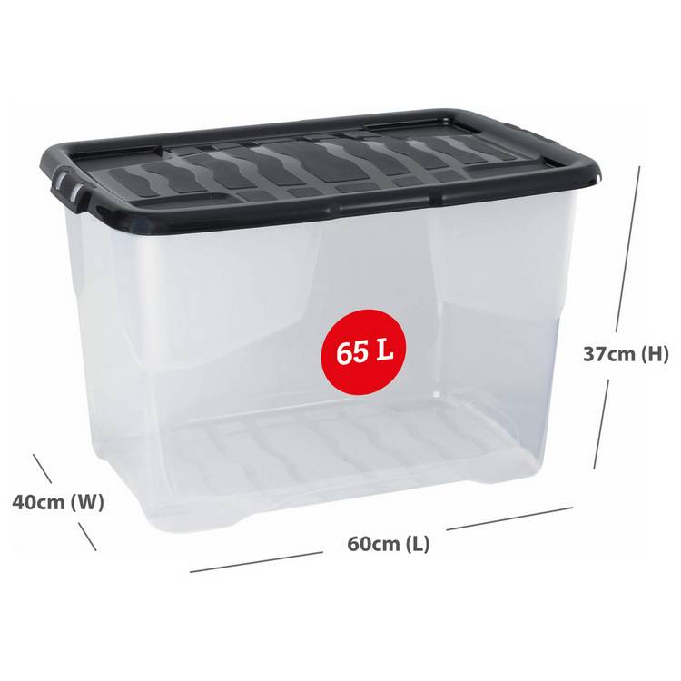 Strata Curve plastic storage boxes 65L with lids, imported from the UK