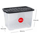 Strata Curve plastic storage boxes 65L with lids, imported from the UK