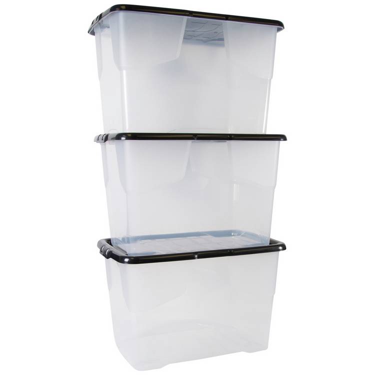 Strata Curve plastic storage boxes 65L with lids, imported from the UK