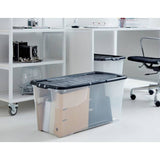 Strata Curve plastic storage boxes 65L with lids, imported from the UK