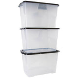 Strata Curve plastic storage boxes 65L with lids, imported from the UK