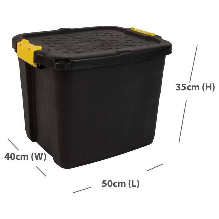 Strata 42L heavy duty plastic storage box black (British brand)