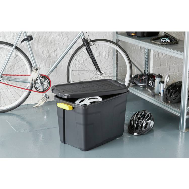 Strata 60L heavy duty plastic storage box black, UK version