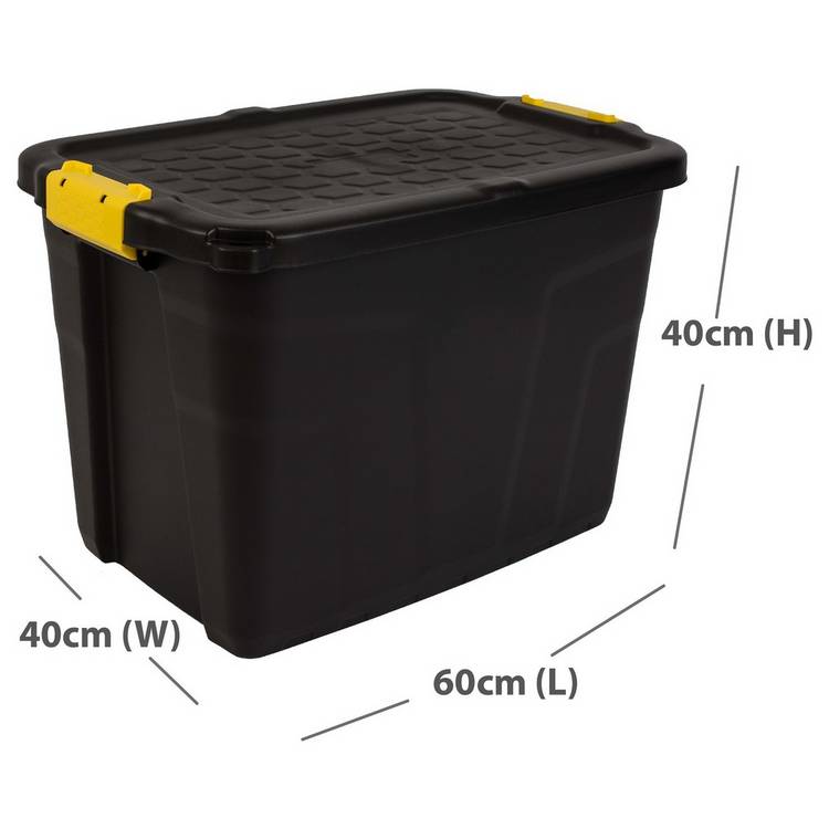 Strata 60L heavy duty plastic storage box black, UK version
