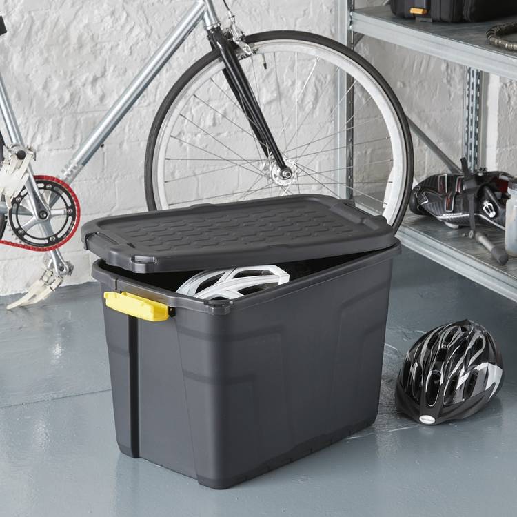 Strata 60L heavy duty plastic storage box black, UK version