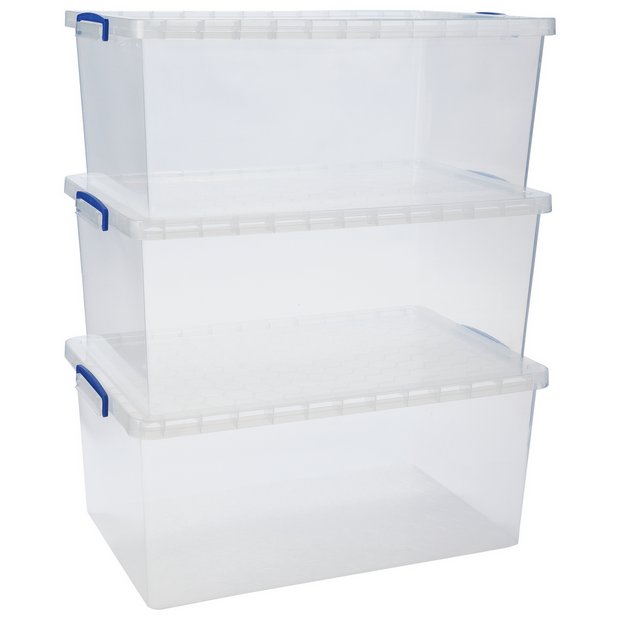 Really Useful clear plastic storage boxes 62L, UK version