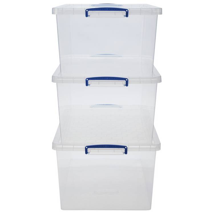 Really Useful clear plastic storage boxes 62L, UK version